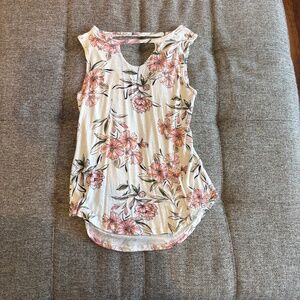 Shiela Rose Women's Sleeveless SZ S White w/ Floral Print Peach Orange Green